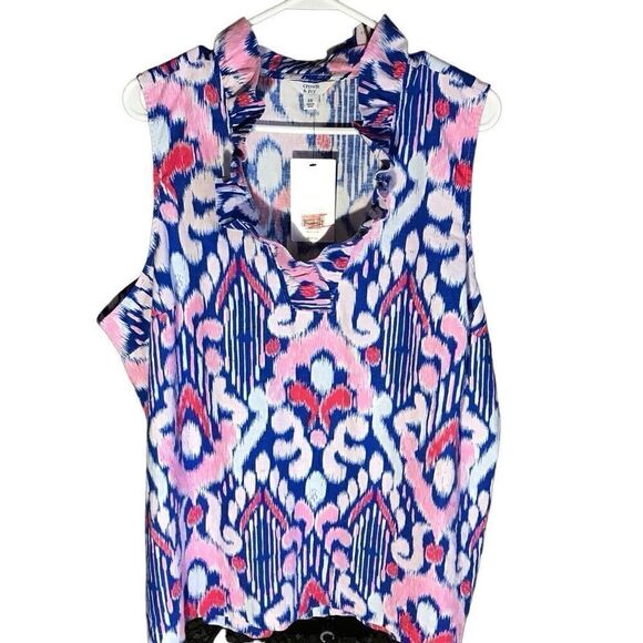 Crown & Ivy Blouse top blue pink Linen blend sleeveless plus SZ 2X New w/tags - Picture 2 of 7
